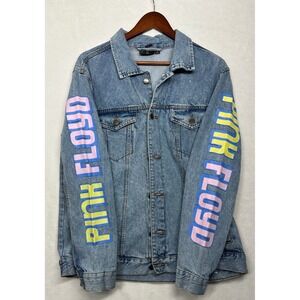 Pink Floyd 1973 Tour Denim Jacket Light Wash Graphic Trucker Blue Large